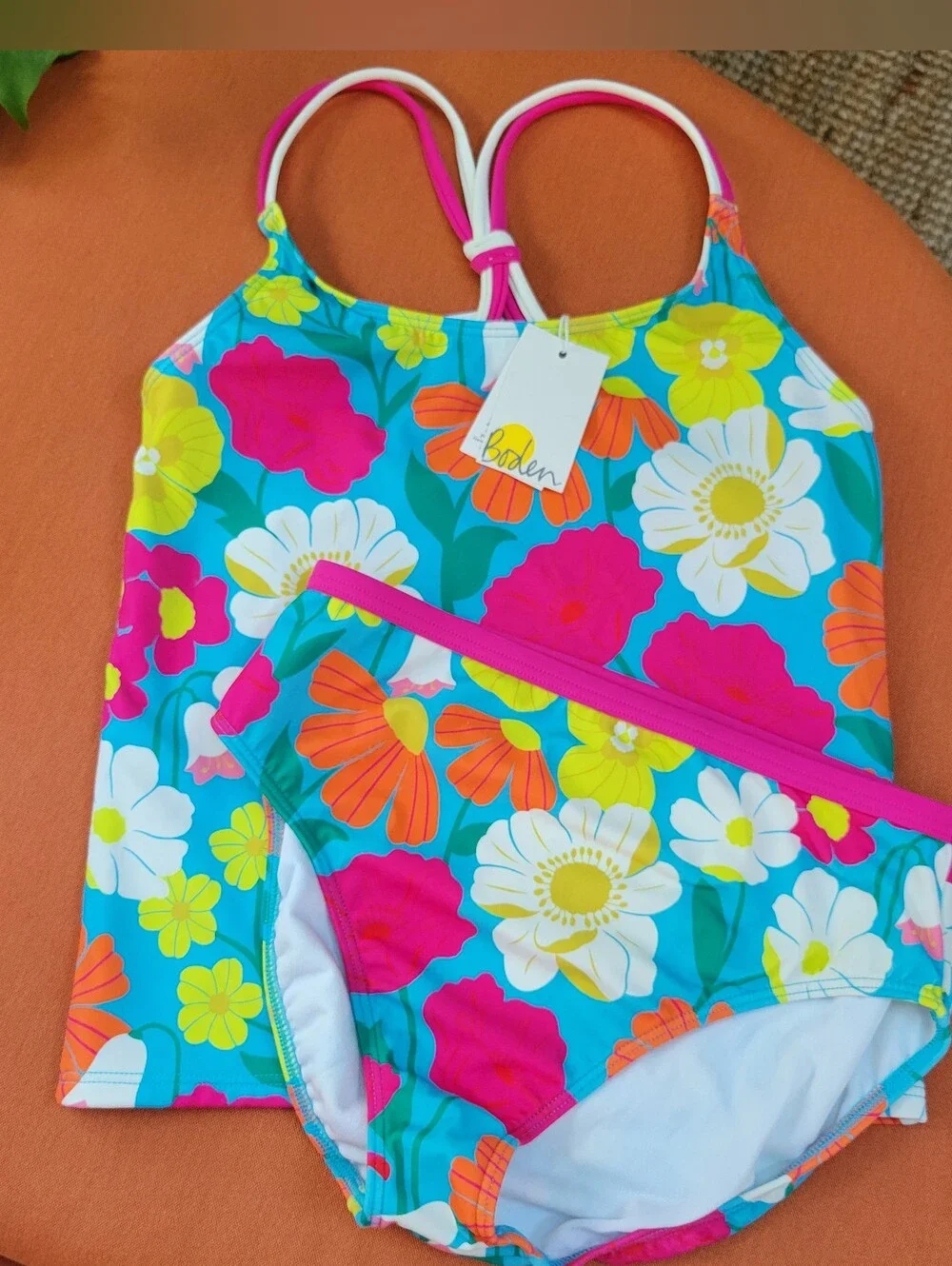 NWT Girls Boden Floral Tankini Swim Set Size 13-14y Summer Swimwear Playwear
